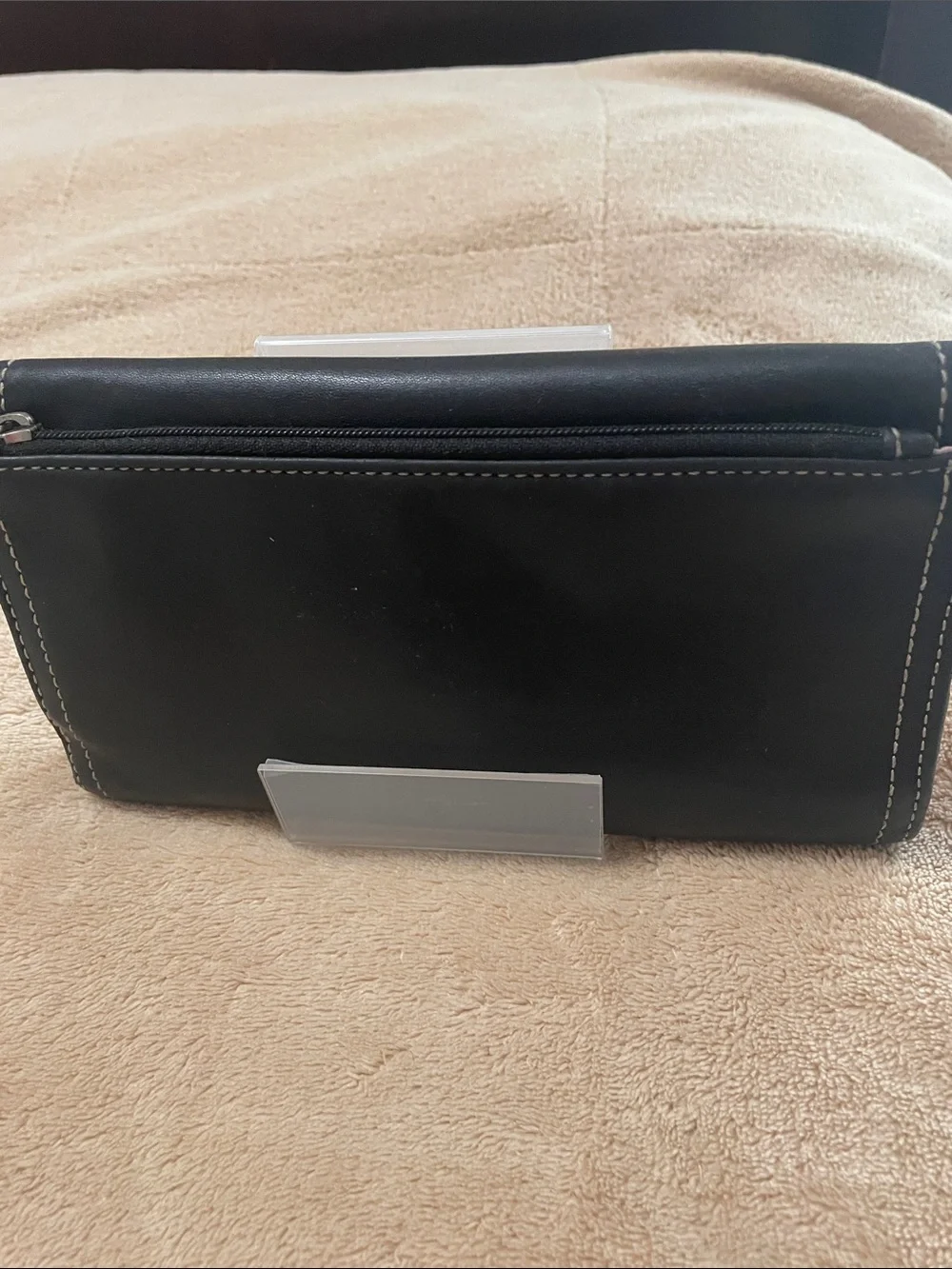 Coach Black Leather Wallet with Contrast Stitching